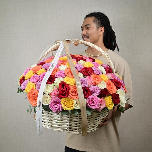 151 Mixed Roses In A Basket