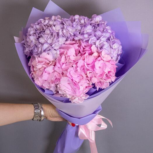 Букет из лавандовых и розовой Гортензий