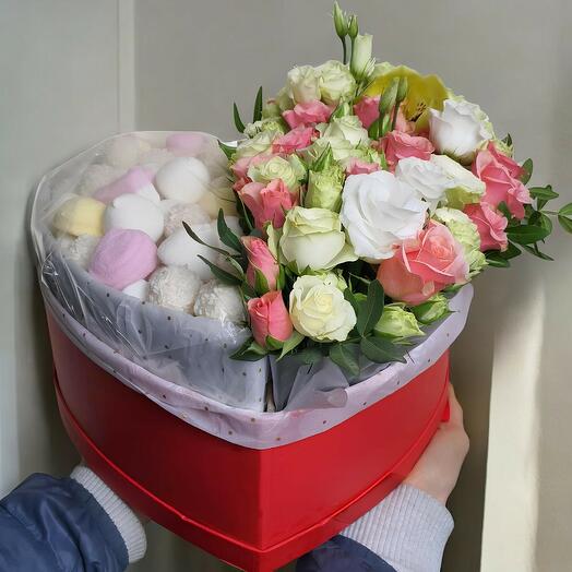 Sweets and flowers in the box