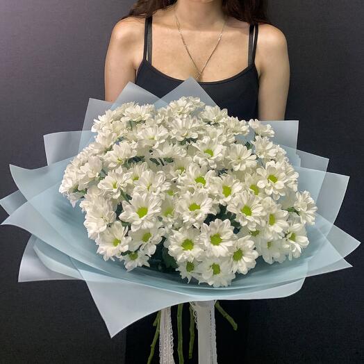 Букет из кустовой хризантемы "Ромашка" в упаковке, 9 шт