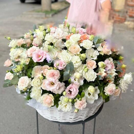 White and mix lisianthus in basket