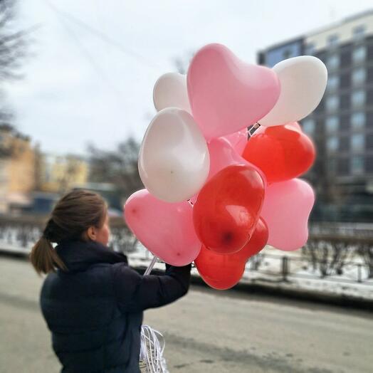 Сет из 13 латексных шаров мини сердечек "Микс"