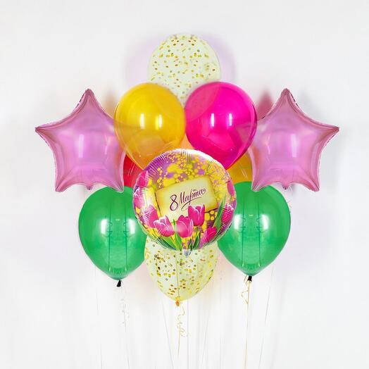 Фонтан из 13 гелиевых шаров Весеннее настроение