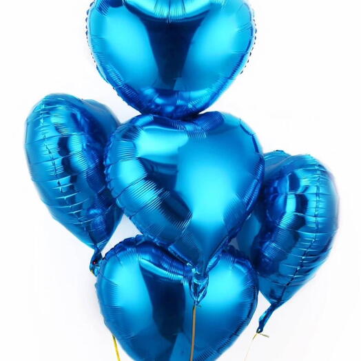 5 Blue Heart Shaped Foil Balloons