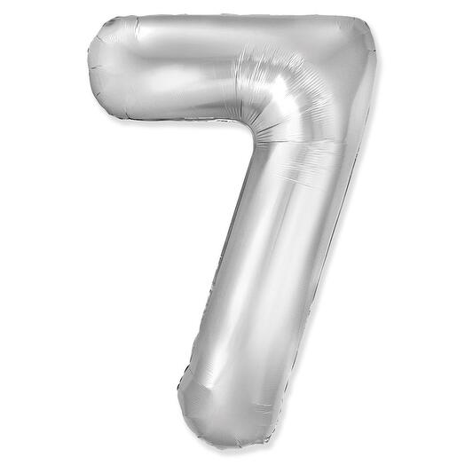 Фольгированный воздушный гелиевый шар цифра 7 серебро 102 см (40 дюймов) для украшения праздника и дня рождения