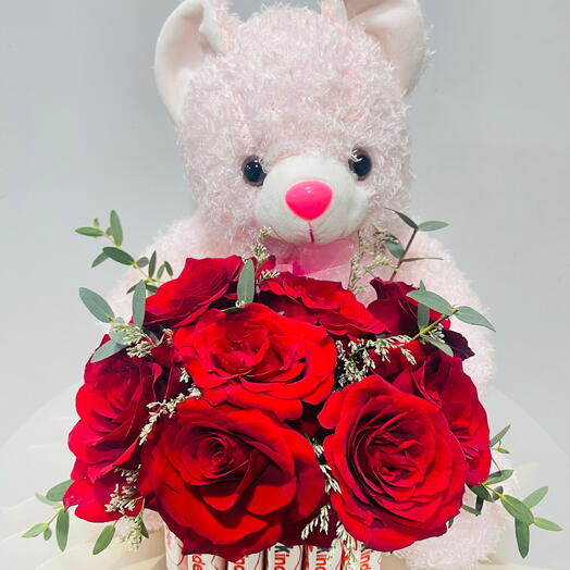 Roses, Kinder Treat   Pink Teddy Bear Set