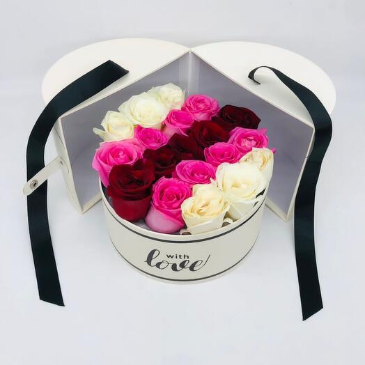 Roses in white love box