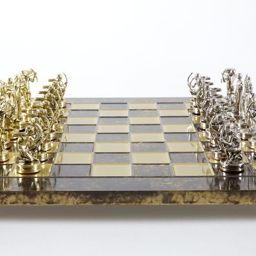 Hercules chess set with gold/silver chessmen and brown/bronze chess board 36 x 36cm