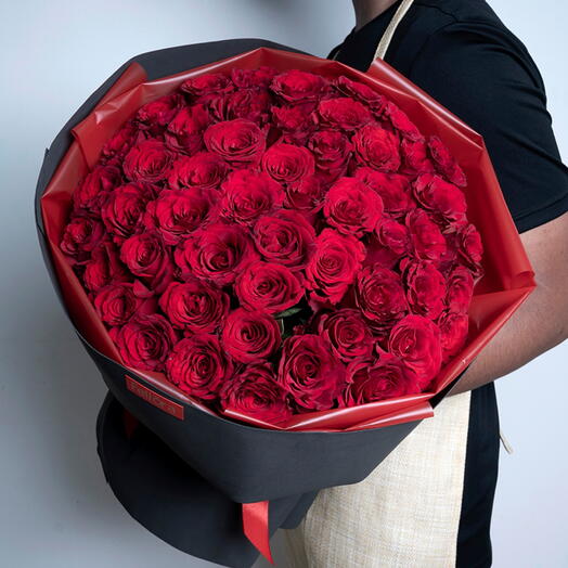 51 Red Roses In Black Wrapped