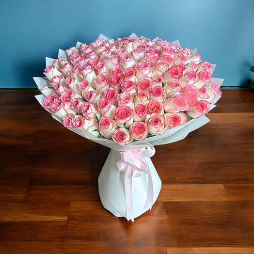 101 magic pink roses flower bouquet