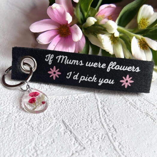 Mum keyring with red flower charm, Mother s Day gift