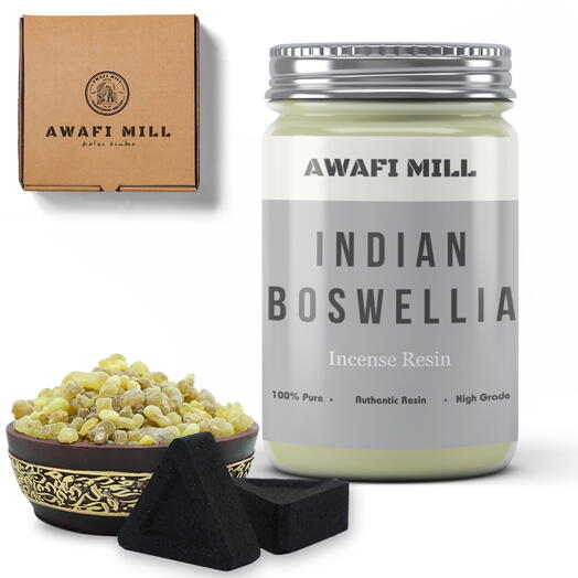 AWAFI MILL Frankincense Indian Boswellia serrata | Triangle Charcoal Tablet - Bottle of 100 Gram with 20 Charcoal Piece