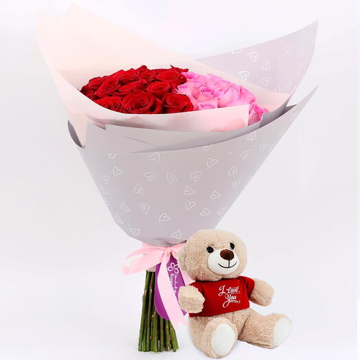 Cute Love 51 Roses Bouquet and I Love You Teddy