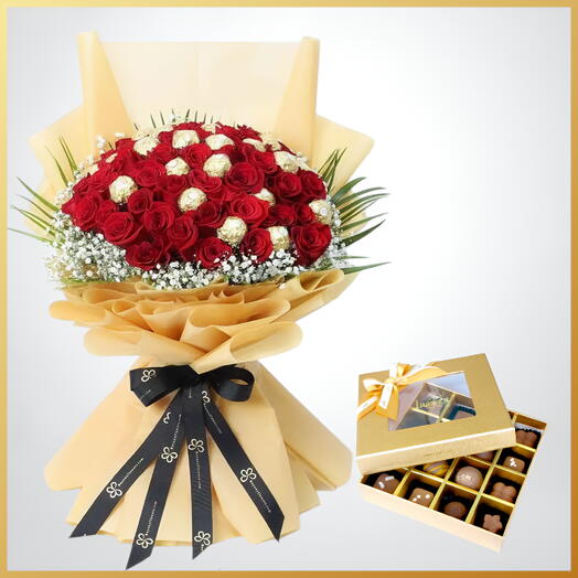 Queen 51 rose Ferrero Rocher and Signature Golden Box